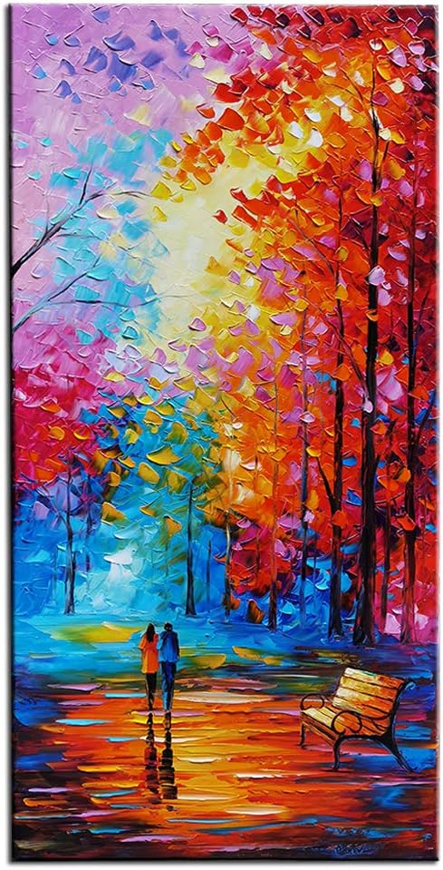 Paintings - Tyed Art- Contemporary Art Oil Painting On Canvas Textured Tree Painting Palette Knife Abstract Landscape Wall Paintings Home Office Decorations Canvas Wall Art Painting 24x48inch