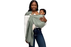 WildBird - Ring Sling Baby Carrier - 0-36 Months (up to 35 lbs) - Standard (74") Acadian & Gold Ring - Front, Hip or Back Carry - Adjustable Fit - Natural Linen - Baby Essentials - New Mom Gifts