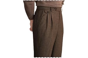 GARQIA CLYON Mens Pants Tweed Herringbone Vintage Dress Pant Trousers Regular Fit Suit Pants for Men
