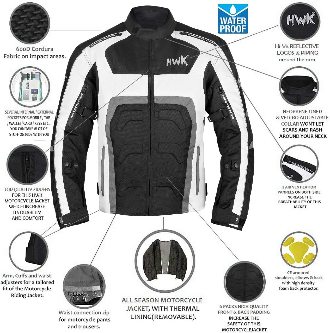 Textile Motorcycle Jacket For Men Dualsport Enduro Motorbike Biker Riding Jacket Breathable CE ARMORED WATERPROOF (Grey, L): Automotive