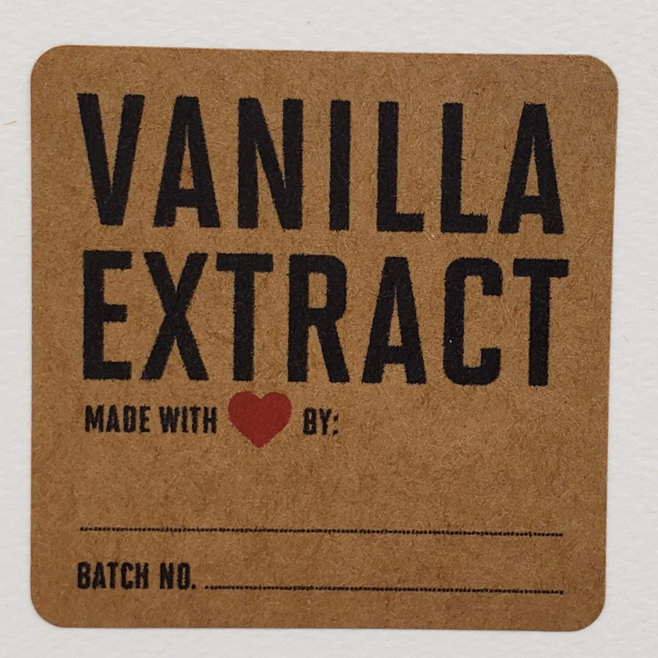 Vanilla Extract Labels on Kraft with Red Heart 50 mm x 50 mm Square - Set of 12
