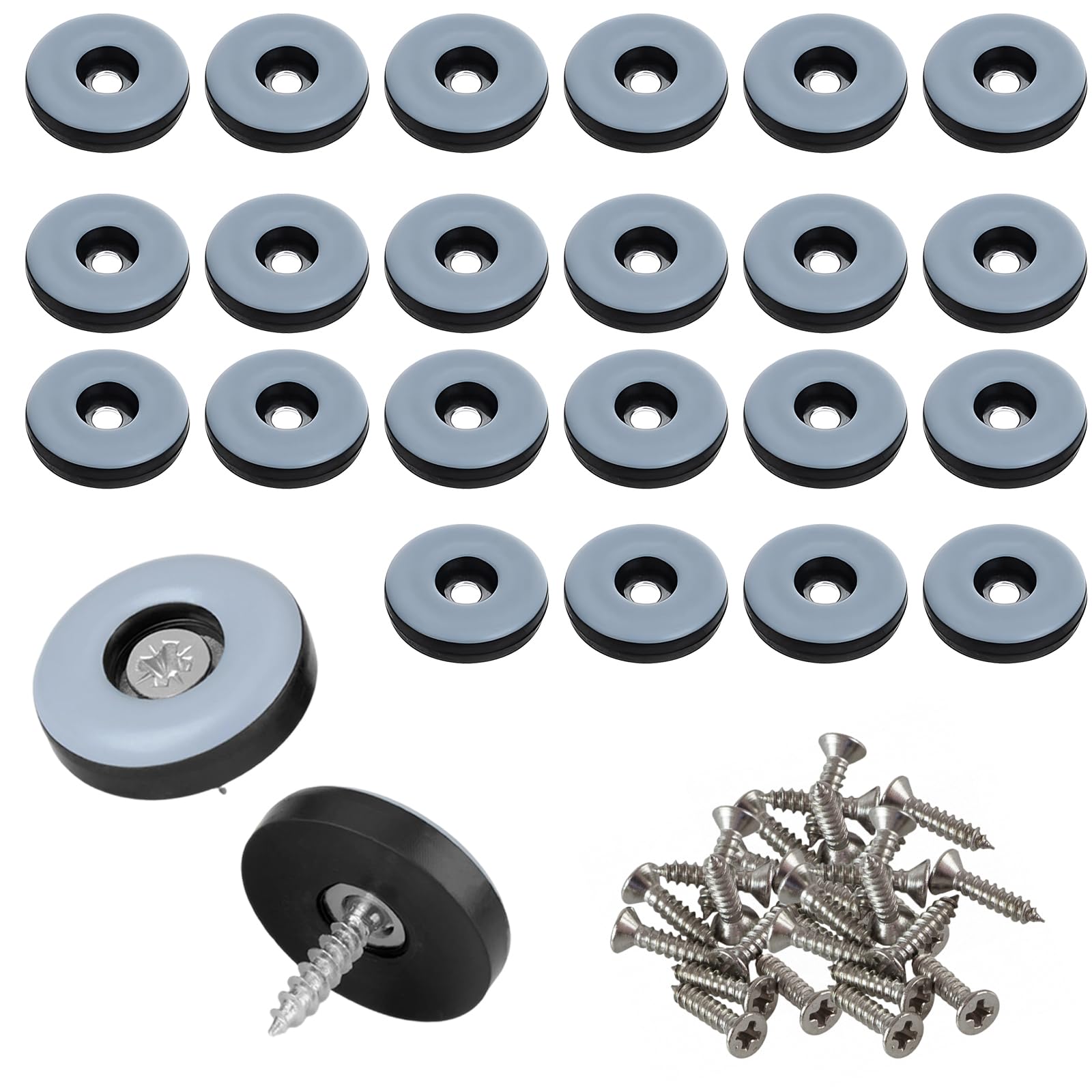 24Pieces Teflon Furniture Sliders Ø22mm Screw On Teflon Feet (Round | Black) Teflon Base Gliders Teflon Moving Sliders with 24 Stainless Screw Effective Protection for furniture, chairs and floors