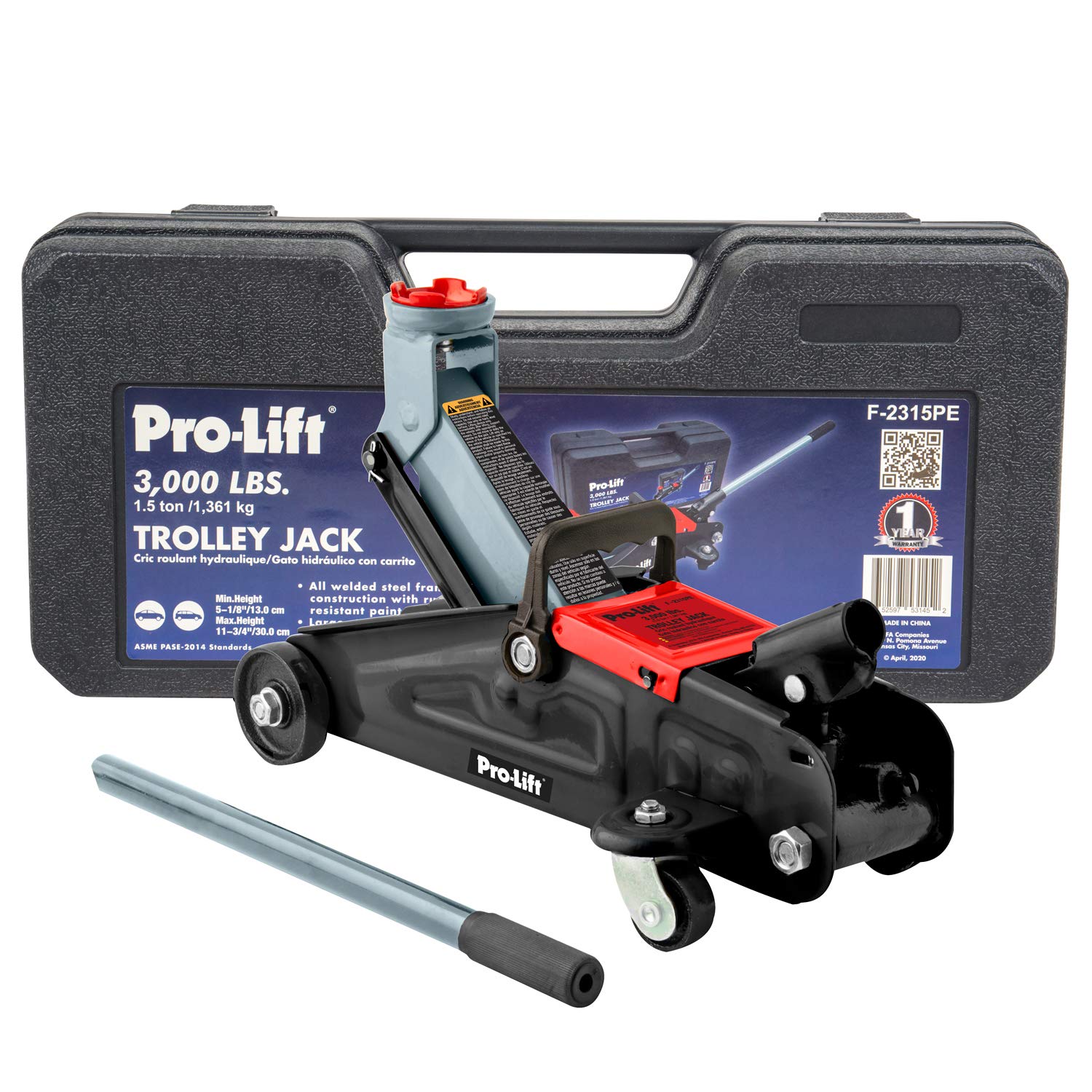 Photo 1 of Pro-LifT F-2315PE Grey Hydraulic Trolley Jack Car Lift with Blow Molded Case-3000 LBS Capacity, 12 Inch, Black