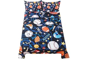 ADASMILE A & S Kids Sports Bedding Set Full Size Football Sheets Super Soft Baseball Football Soccer Themed Bed Sheets for Teens Sports Flat and Fitted Sheets for Boys and Girls Sports Room Decor