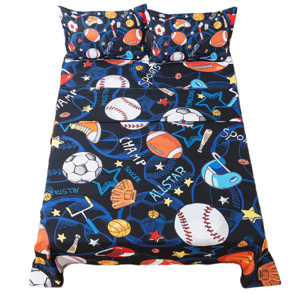 Photo 1 of ADASMILE A & S Kids Sports Bedding Set Full Size Football Sheets Super Soft Baseball Football Soccer Themed Bed Sheets for Teens Sports Flat and Fitted Sheets for Boys and Girls Sports Room Decor