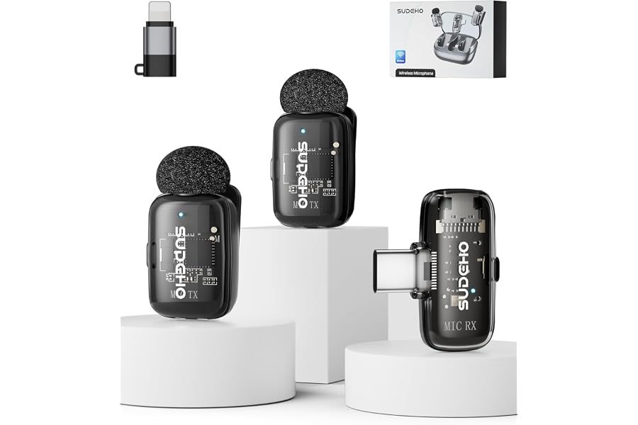 Wireless Mini Lavalier Microphones for iPhone iPad Android with Charging Case, USB C Lapel Mic with Noise Reduction & Voice C
