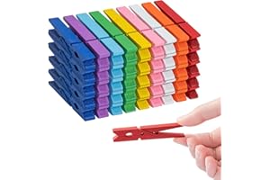 MINITEASURE 55pcs Clothespins, 2.9'' Heavy Duty Colored Wooden Clothes Pins, Multi-Purpose Colorful Clothing Pins, Wood Clips for Arts & Crafts Pictures Classroom Photos, Rust Resistant, Laundry