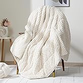 Wemore Fleece Weighted Blanket for Adults (60" x 80" 15lbs, Cream White), Dual Sided Cozy Soft Sherpa Heavy Blanket with 3D Imitation Turtle Shell Warm Jacquard Flannel for Couch and Bed