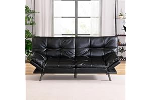 Hcore Couch Futon Sofa Bed, Memory Foam Futon Sleeper Sofa Loveseat Convertible Couch Bed for Small Compact Living Spaces,Apartment,Black Faux Leather