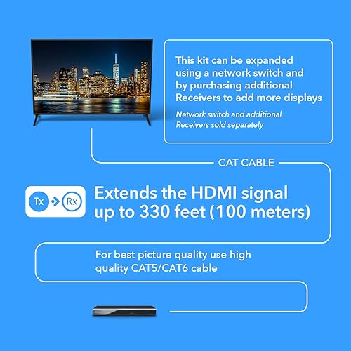 OREI HDMI Over Ethernet Extender - Up To 330 Ft Over Cat5e/Cat6, 1080P, HDMI Loop Out, Supports 1-to-Many Connections