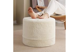 Tiita Round Stuffed Pouf Ottoman, Plush Poufs with Foam Chunk Filling, Foot Rest Stool for Living Room, Cream