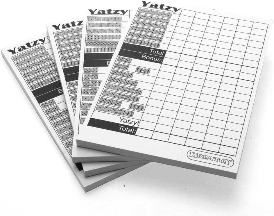 Brimtoy Yatzy Score Sheet Cards X 4 pads (200 sheets), Solid Color, 15 x 10 inches