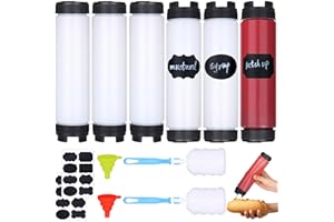 MWELLEWM 6 Pcs Condiment Squeeze Bottles for Sauces 16 Oz Inverted Ketchup Bottles Squeeze Plastic Mustard Dispenser Refillable Tip Large Valve Squirt Bottles for Liquids Reusable Kitchen Condiment Container