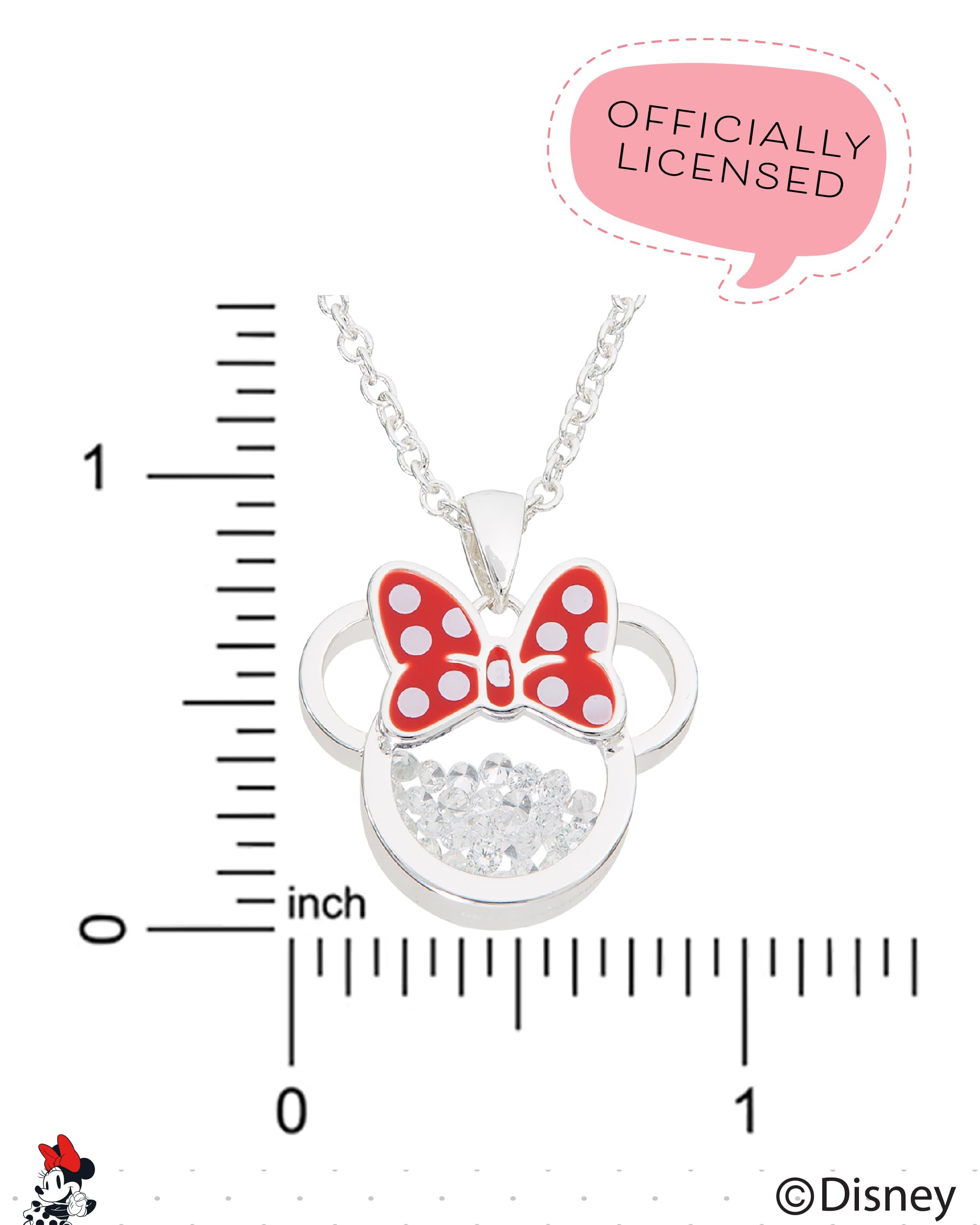 Disney Birthstone Women Jewelry Minnie Mouse Silver Plated April Clear Cubic Zirconia Shaker Pendant Necklace, 18+2