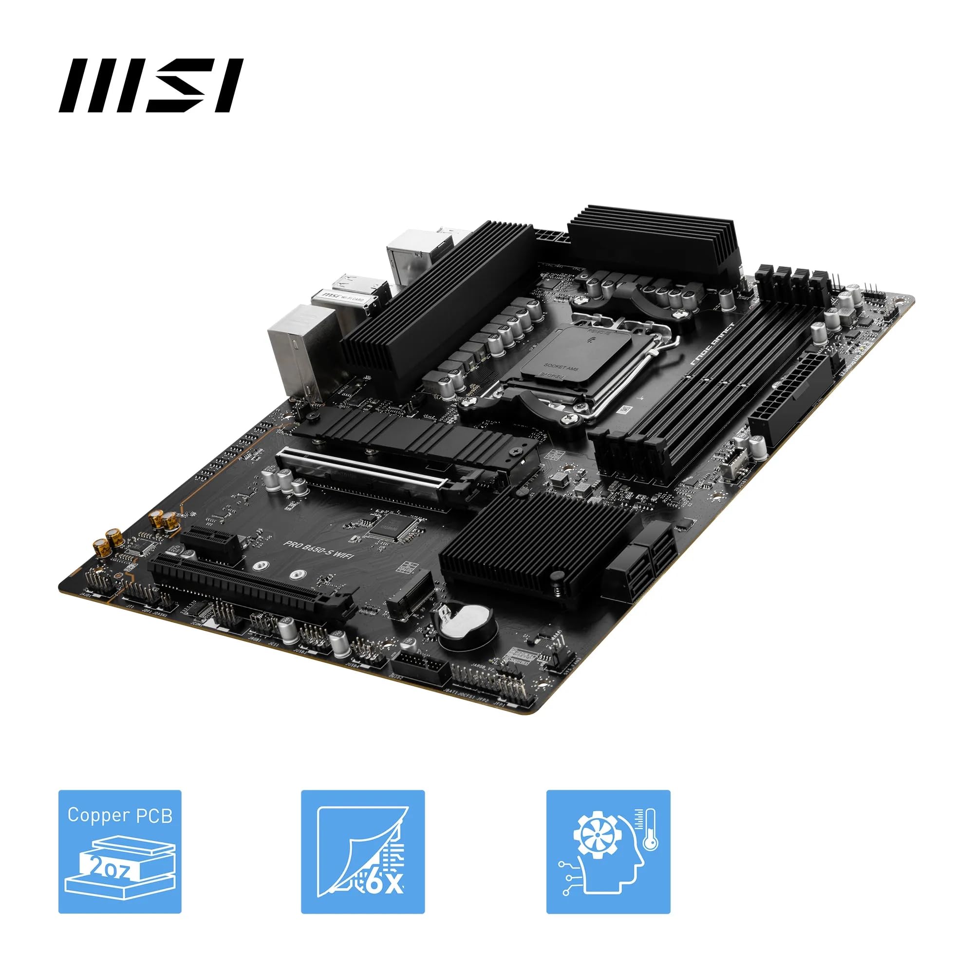 MSI PRO B650-S WiFi V1 Motherboard, ATX - Supports AMD Ryzen 9000/8000 / 7000 Series Processors, AM5 - DDR5 Memory Boost 6000+MHz/OC, 2 x PCIe 4.0 x16, 2 x M.2 Gen4, Wi-Fi 6E