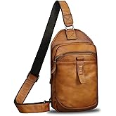 LRTO Genuine Leather Silng Bag for Men and Women Retro Leather Sling Backpack Purse Shoulder Crossbody Bag Chest Bag