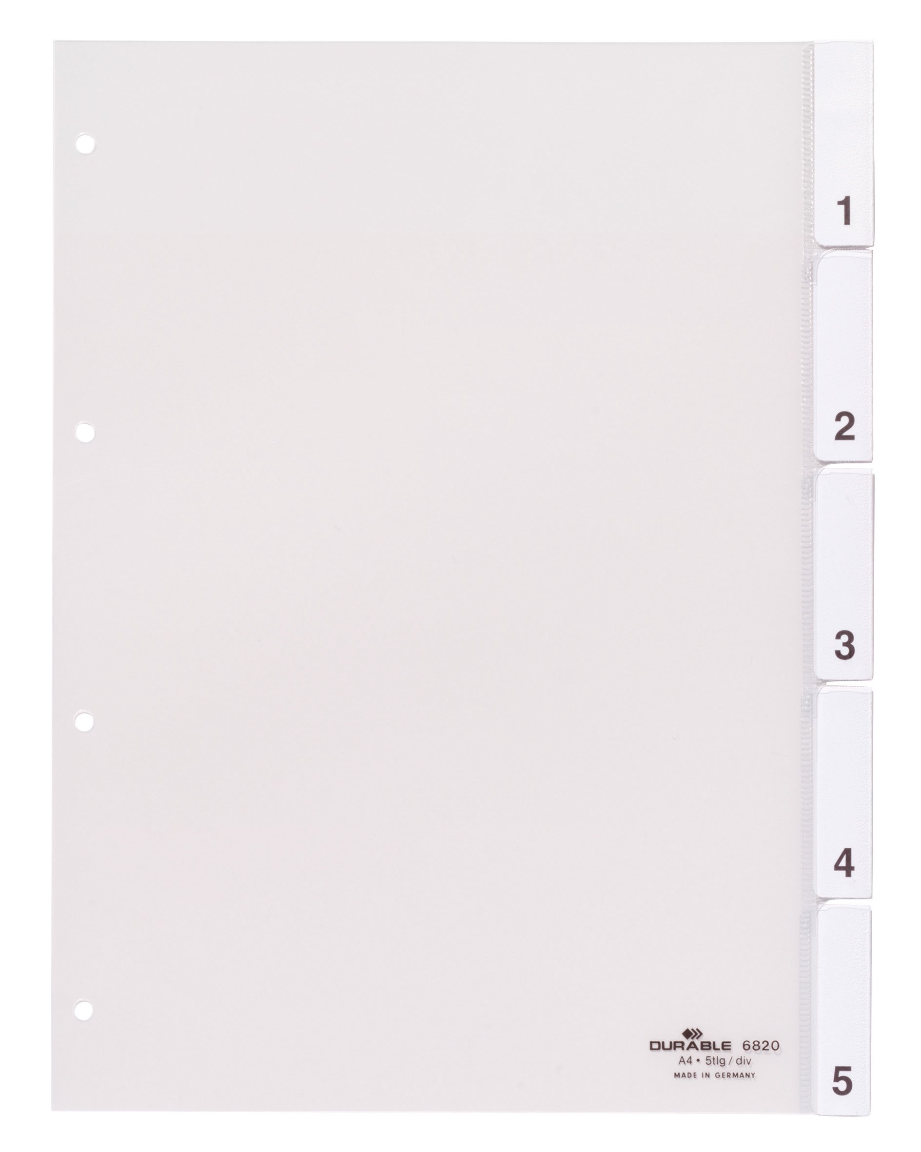 Durable 682019 Register with Moulded Tabs 1 - 5 Organiser 5-Part 80 x 80 x 80 Hole Punching 1 Item Transparent