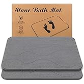 JIZEUO Stone Bath Mat, Diatomaceous Earth Shower Mat, Non-Slip Super Absorbent Quick Drying Bathroom Floor Mat, 2Pack,Grey, Pattern 1