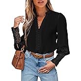Fallorchid Women's Lace Long Sleeve Tops Button Down Shirts Dressy Casual Blouses Fall Fashion Clothes