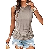 SimpleFun Womens Ruched Tank Tops Crewneck Sleeveless Tops Dressy Casual Basic Summer Shirts