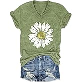 Women's T-Shirts V-Neck Dragonfly Tee Cute Summer Graphic Shirts Vintage Boho Flowers Short Sleeve T Shirt
