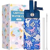 Kids Water Bottle with Straw Lid-12 oz Insulated Stainless Steel Thermal Cup, Leakproof Wide Mouth Sports Bottle Keeps Cold 12H & Hot 6H for Gym Office Outdoor