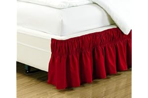 MK HOME Mk Collection Wrap Around Style Easy Fit Elastic Bed Ruffles Bed-Skirt Twin-Full Solid Red New
