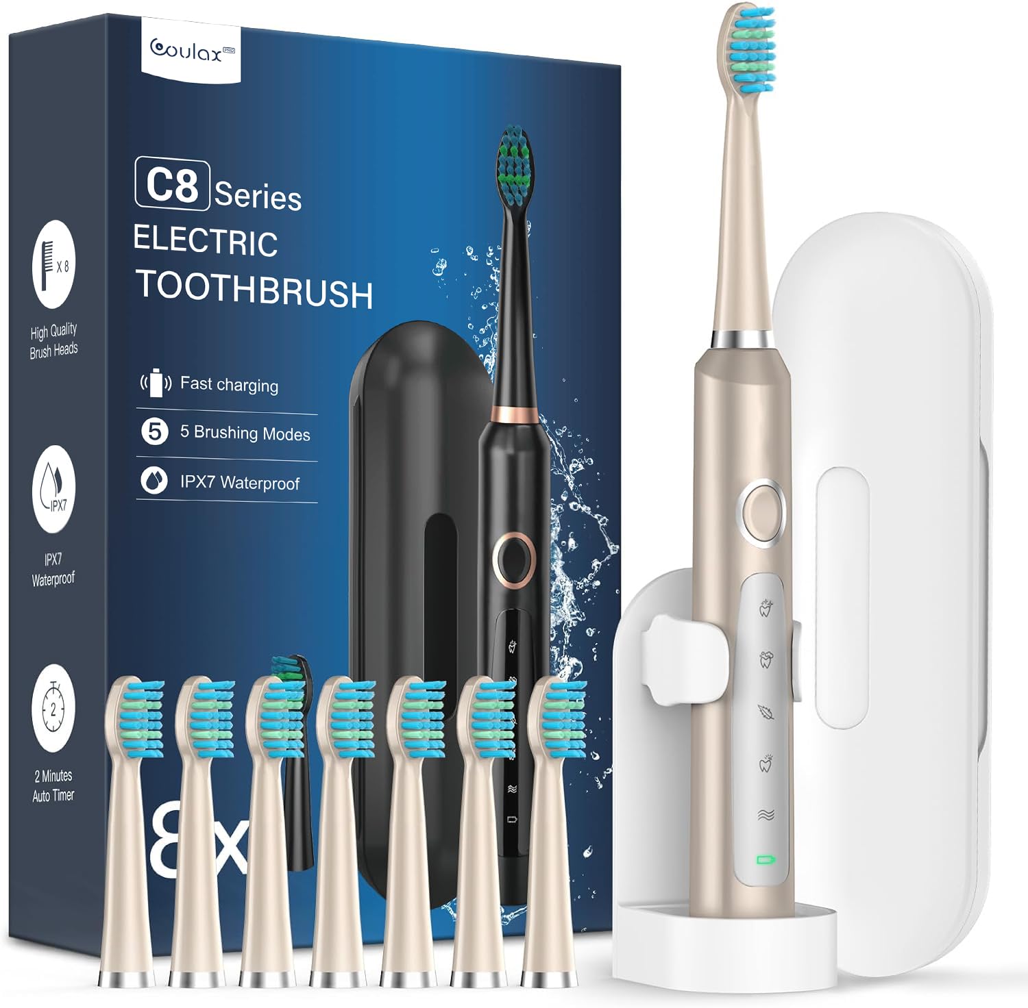 Electric Toothbrush for Adults and Kids, Sonic Toothbrushes with 8 Brush Heads and Travel Case Toothbrush Holder