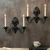 Ziliny 2 Pack Gothic Candle Sconces Metal Wall Mount Candle Holders Black Retro Candelabras Gothic Wall Decor for Living Room