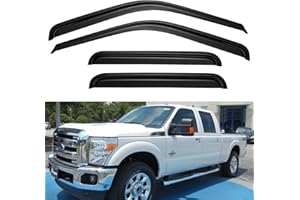 YQAUTEC Window Visors Rain Guards for 1999-2016 Ford F250 F350 F450 F550 Super Duty, Out-Channel Window Vent Wind Deflectors Visors Shades for 99-16 F-250 F-350 F-450 F-550 SuperCrew Cab