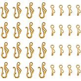 Craftdady 50 Sets Tibetan Gold S Hook Eye Toggle Clasps Metal Closure End Clasps with Bar for Bracelet Necklace Jewelry Making