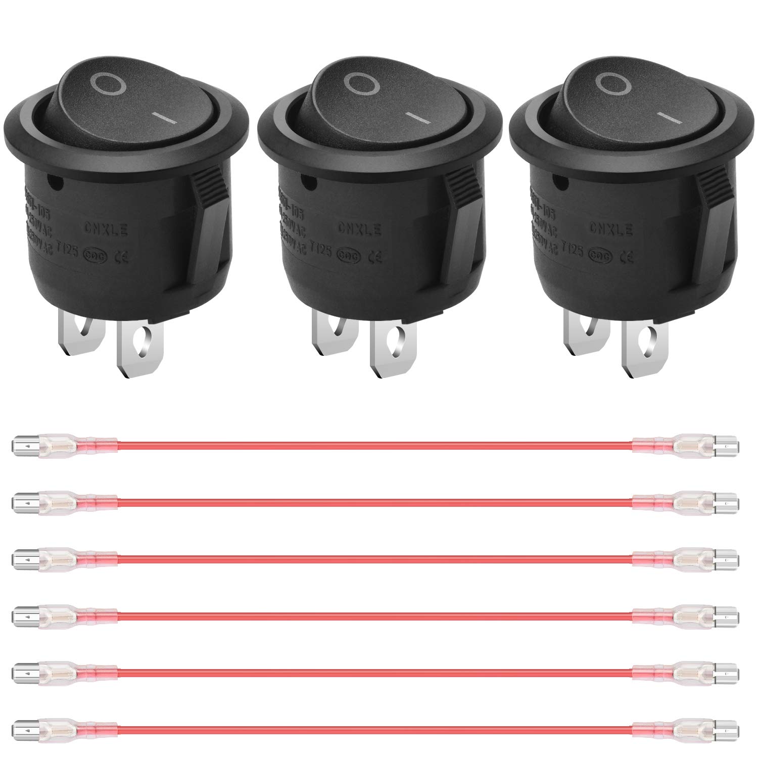 Rocker Switch 5A 250V/10A 125V DIY Waterproof Self-Locking On/Off 3 Pieces+6 Wires
