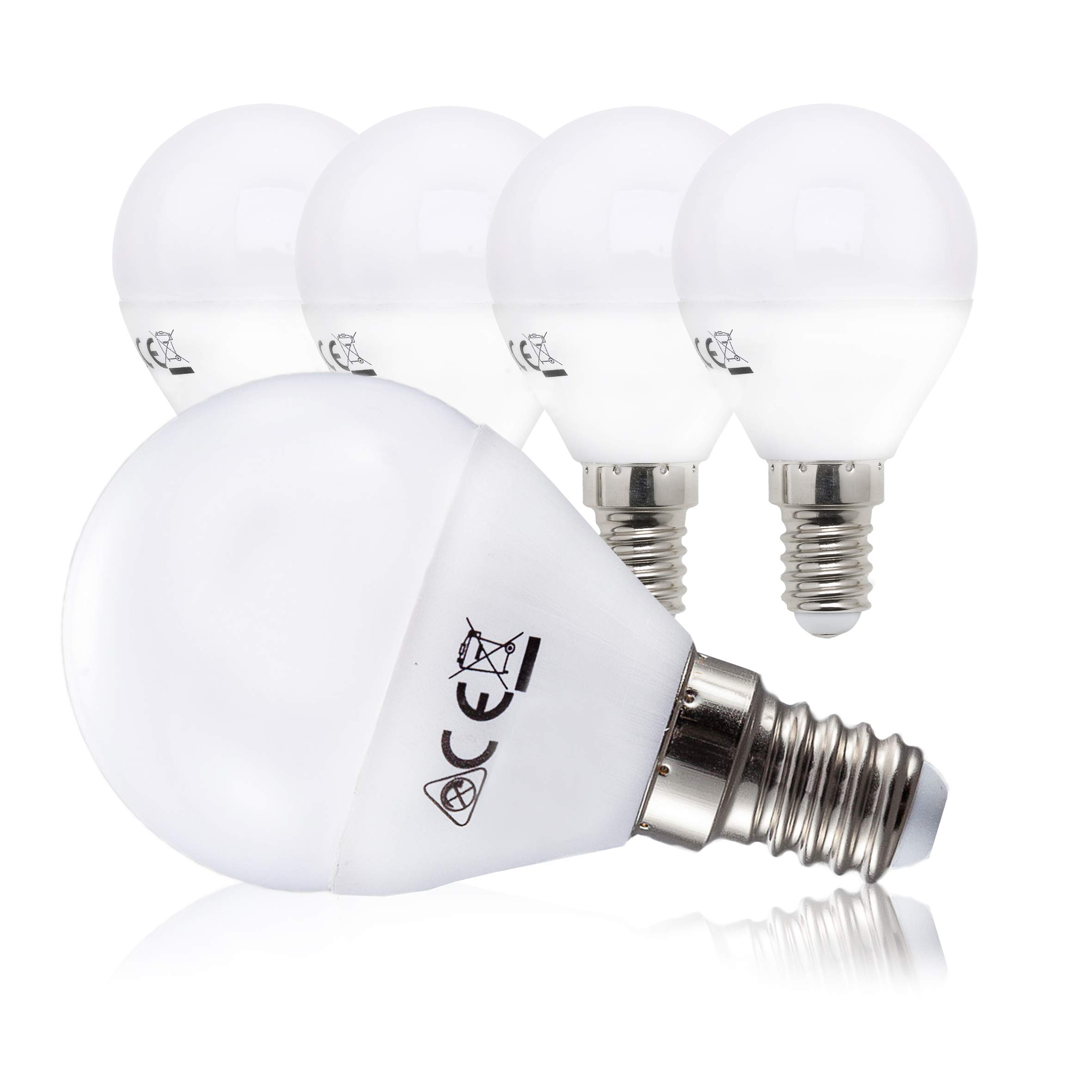 B.K.Licht Set of 5 E14 LED Lightbulbs, 5W Equivalent to 40W Halogen, Warm White 3000K, 470Lm, Small Edison Screw, Bright Illumination for All Living Areas, Modern, Substitute for Incandescent Light