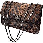 RoseSeek Women's Leopard Print Chain Shoulder Bag Metal Buckle Handbags Leather Clutch Purse