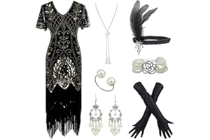 Letter Love Women 1920S V Neck Sequined Beaded Gatsby Flapper Dress with 20s Accessories Set