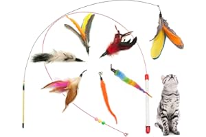 Fashion's Talk Feather Wire Wands Kitten Toys Worm Teaser Wand Cat Toy with Replacement Pack
