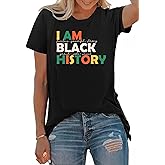 PECHAR Black History T-Shirt Women I Am Black History Shirt Tops African American Tees Casual Short Sleeve Black Shirt