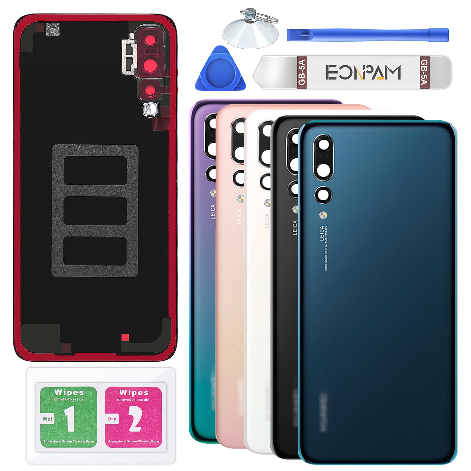 Eonpam Back Cover Glass for Huawei P20 Pro Rear Glass Replacement with Camera Lens + Repair Kit Genuine Rear Housing (Blue)