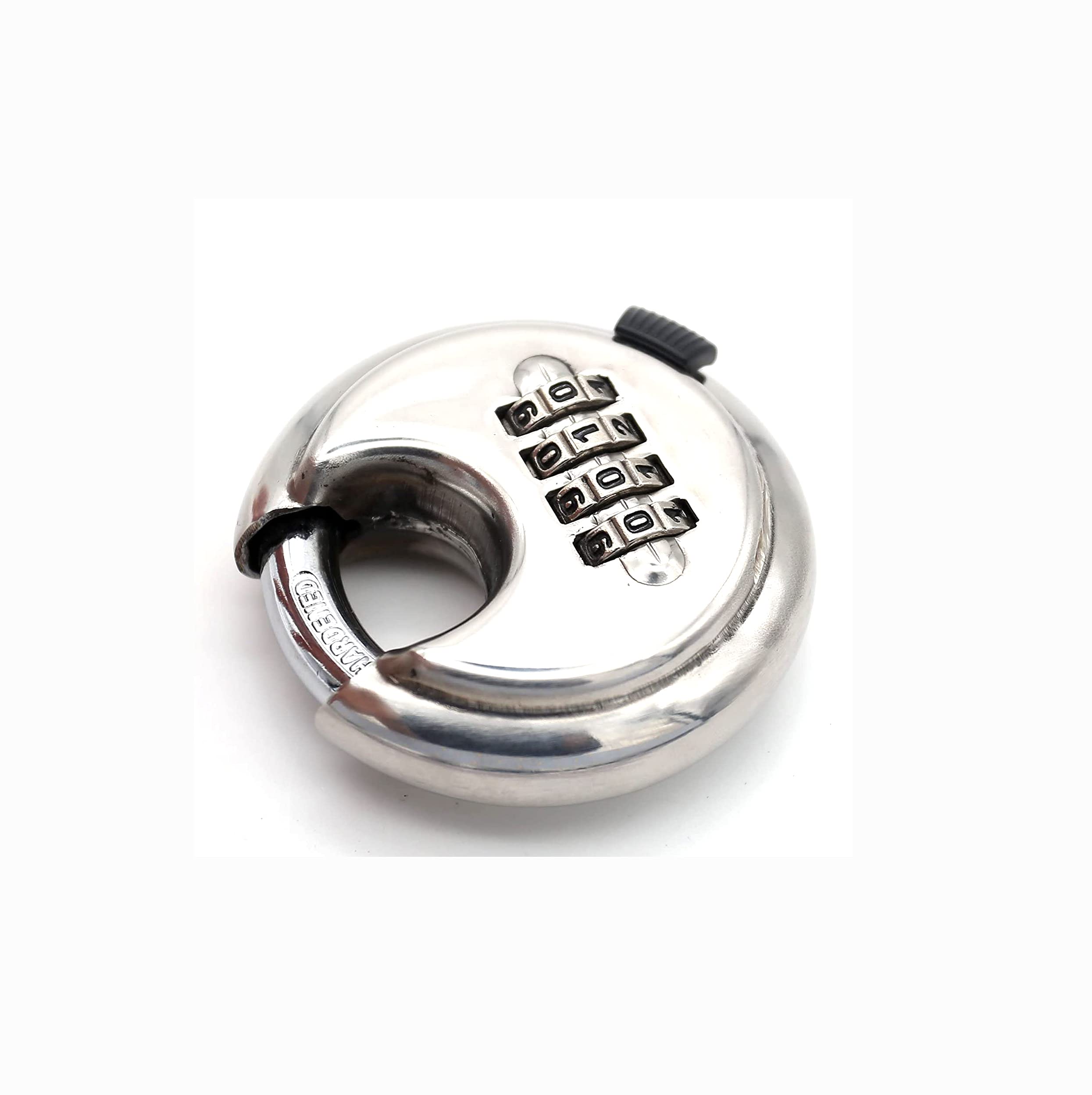 Shiwaki 4 Digital Combination disc Padlock Stainless Steel Rust Padlock Discus Lock with Hardened Shackles Shelf Storage Lock