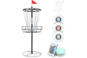 Patiassy Portable Disc Golf Basket With 24/12 Chains for Two Difficulty Levels of Practice Target for Night Practice
