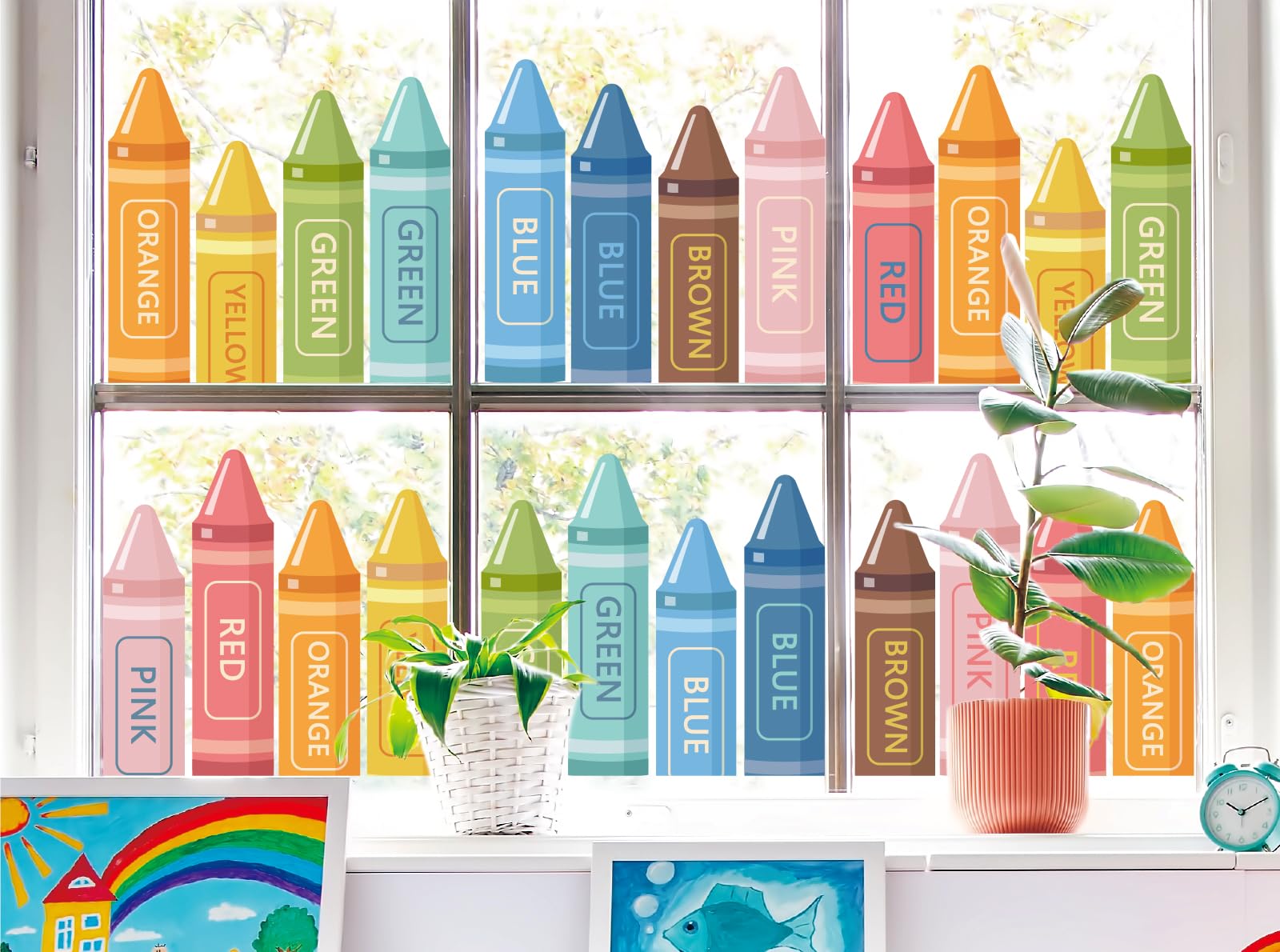 JarThenaAMCS Boho Crayon Window Clings Colorful