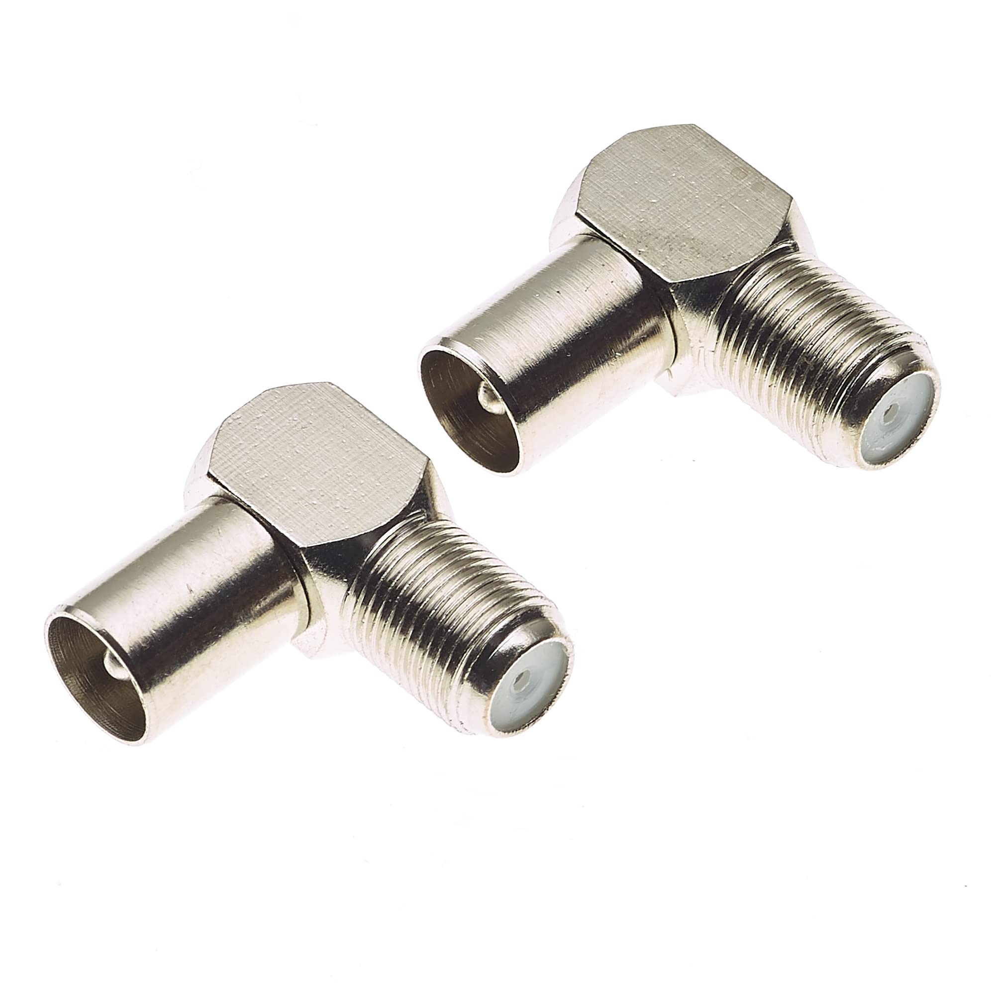 Keple Coax Cable Right Angle Connector, Pack of 2-75 Ohm F Type 90 Degree Connector, L Shape RF Adapter for Mounted TV, DVD, Satellite Receiver, F-Type Cable Connectors for Tight Corners