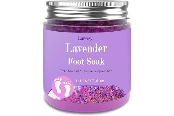 Lavender Foot Soak with Epsom Salt and Sea Salt. Organic Natural Handmade Spa Pedicure Care For Foot Callus, Dry Cracked, Tir