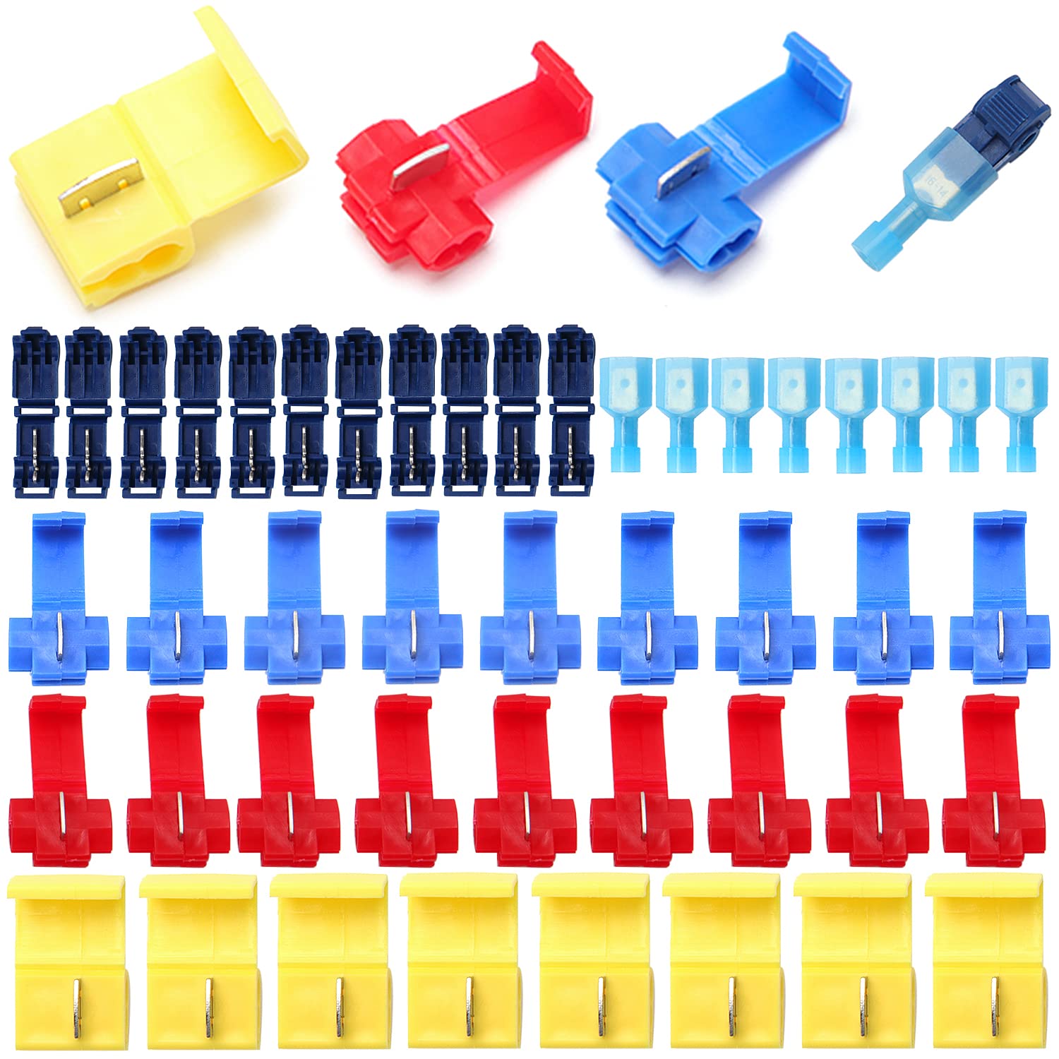 YIXISI 70 PCS Quick Splice Electrical Wire Connectors, T-Tap Electrical Connectors, Branch Connectors, Insulated Self-Stripping Crimp Spade Connector Set (Red, Blue, Yellow, Dark Blue) — image 1