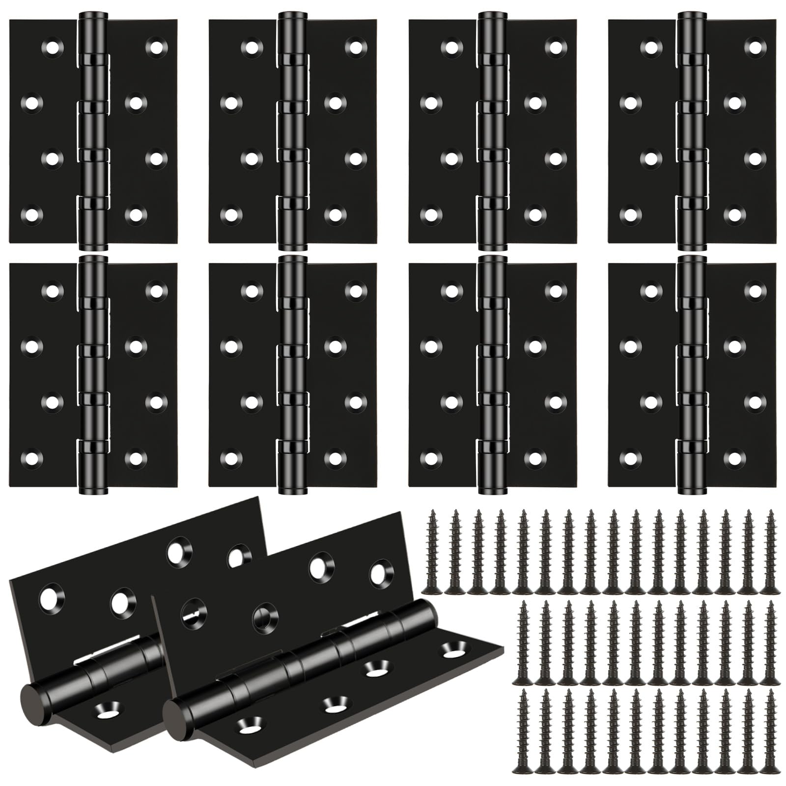 GBACHOOSE 10 Pcs Door Hinges, 4 Inch (100mm) Polished Chrome Ball Bearing Hinges, Stainless Steel Black Hinges with Screw for Internal External Wooden Doors