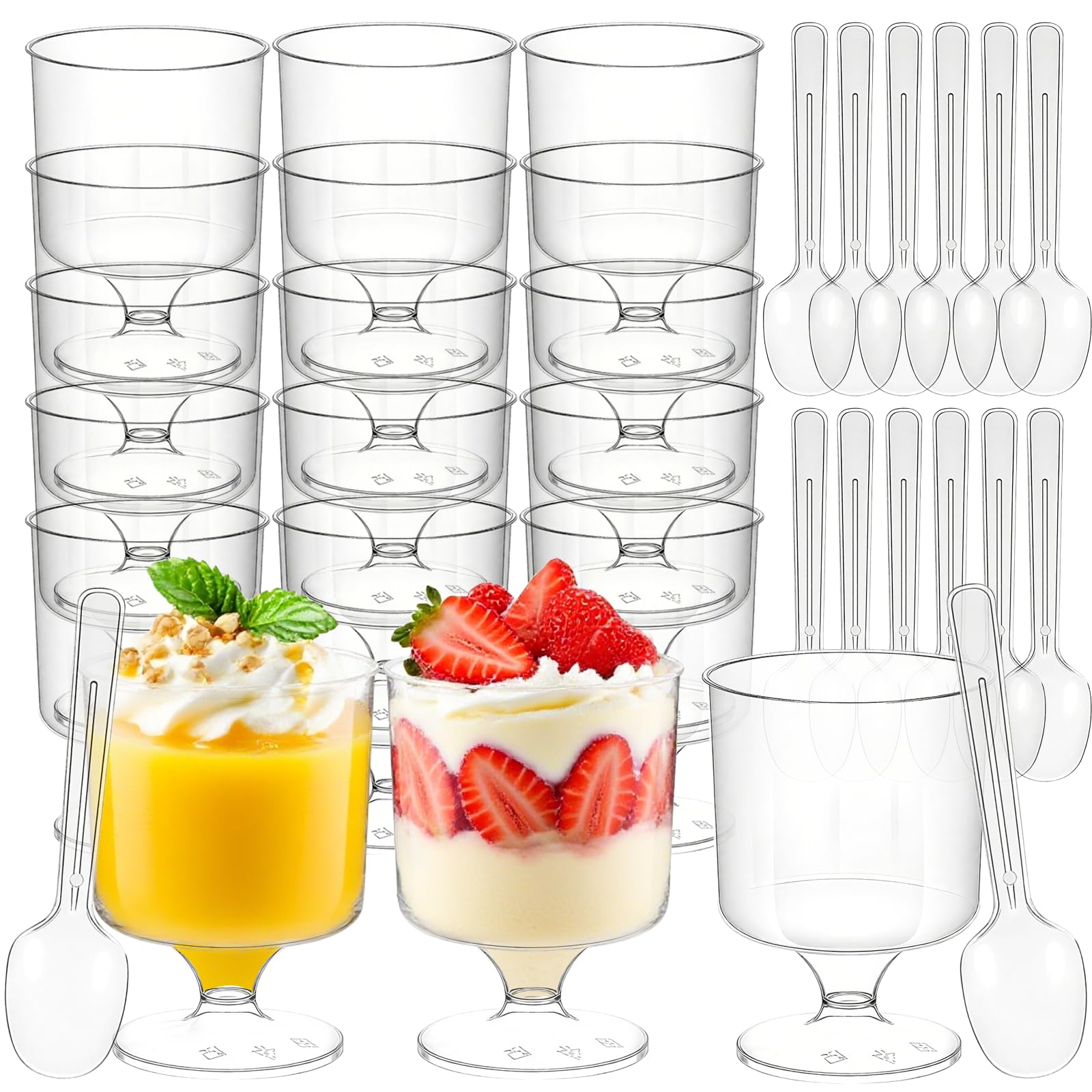 Photo 1 of Hsxfl 120 Pcs Mini Dessert Cups with Spoons 60 Pcs 5 OZ Small Clear Plastic Dessert Parfait Cup 60 Pcs, Round Goblet Disposable Fruit Ice Cream Cake Pudding Cups Appetizer Bowl For Party