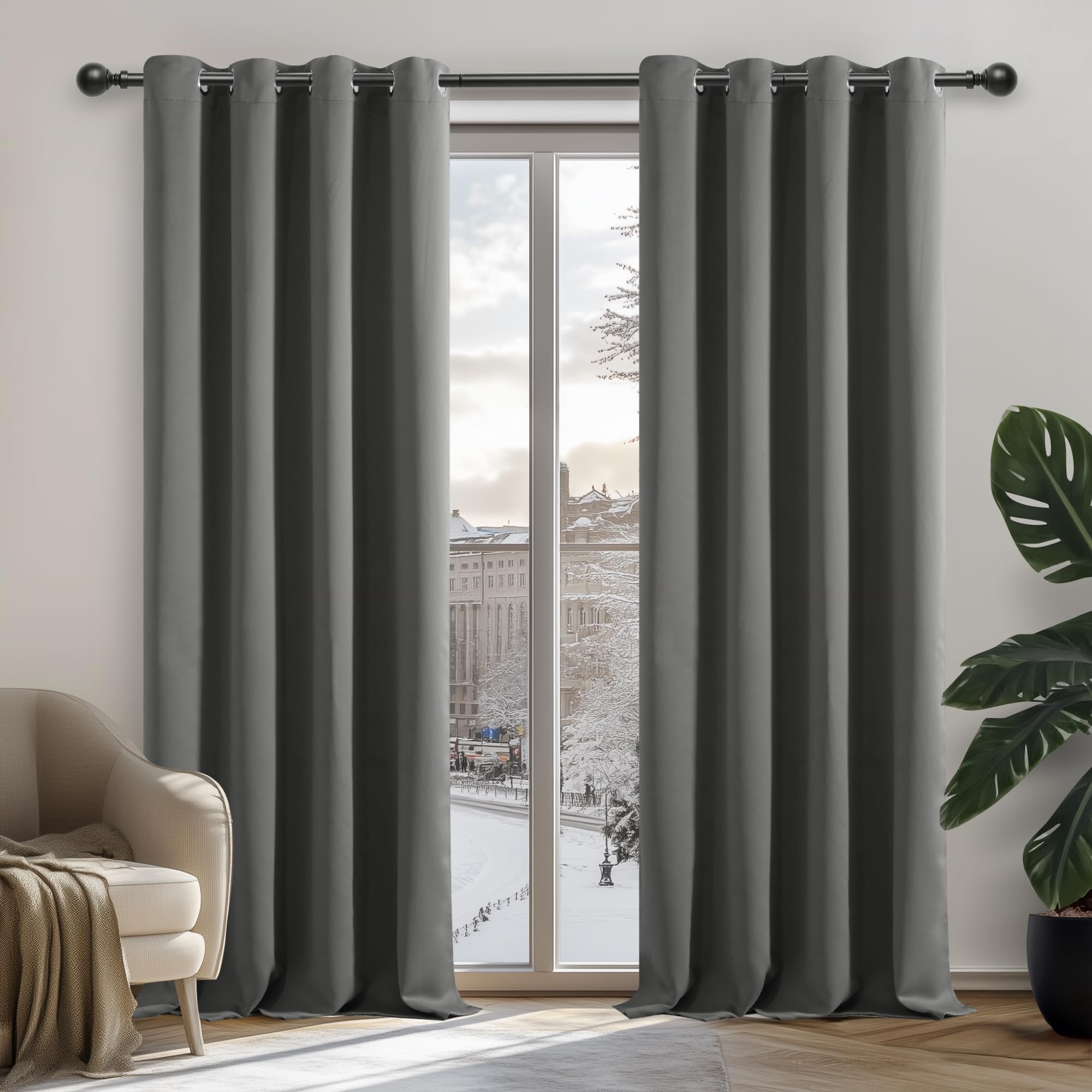 Deconovo Super Soft Solid Thermal Insulated Blackout Eyelet Curtains for Bedroom 55x82 Inch Two Panels Light Grey