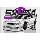 JDM Car S13 White Front Face Black Wheels Illustration Art Car Posters for Bedroom Car Wall Decor for Mens Room Decor Aesthetic Canvas Wall Art Prints Pictures Paintings Framed Unframed 12x18inch(30x4