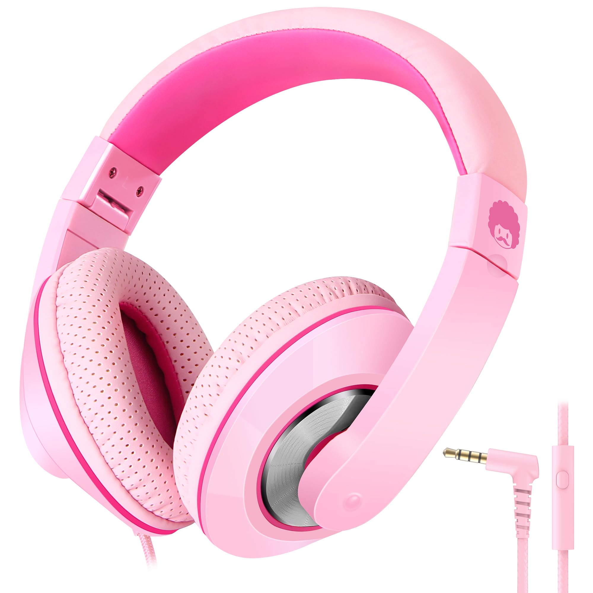 Rockpapa Comfort+ Kids Headphones, Wired Head phones Over Ear Headsets with Microphone for Kids Children Adult, Stereo Sound, Adjustable Headphones for School/Travel/Phone/PC/MP3-Pink