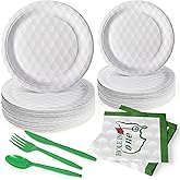 FULJOOY 144 Pcs 3D Golf Ball Party Supplies Paper Ball Plates and Napkins Dinnerware Set Tableware Supplies Includes Paper Plates Napkins Forks Serve 24 for Birthday Sports Party decorations